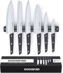 Magnetic knife Strip with Knife set, 6 piece knife set with knife holder, kitchen knife set with magnetic knife block, 13.2inch multipurpose magnetic